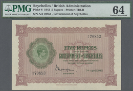 02888 Seychelles / Seychellen: 5 Rupees 1942, P.8 In Exceptional Great Condition, PMG Graded 64 Choice Uncirculated - Seychelles
