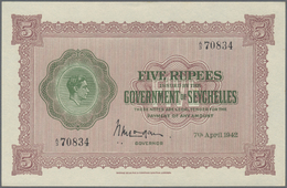 02889 Seychelles / Seychellen: 5 Rupees 1942 KGVI Portrait P. 8 In Exceptional Condition: UNC. - Seychelles