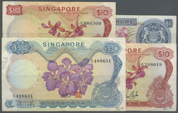 02902 Singapore / Singapur: Small Set With 4 Banknotes Of The 'Flower' Series 1967-73 With 1, 2 X 10 And 50 Dollars, P.1 - Singapore