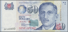 02904 Singapore / Singapur: 50 Dollars ND(1999), P.41 With Fancy Serial Number 0BT999999 In Excellent Condition Without - Singapour