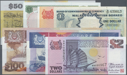 02909 Singapore / Singapur: Set Of 13 Mostly Different Banknotes Containing 50 Dollars Polymer 1990 (UNC), 1 Dollar Orch - Singapore