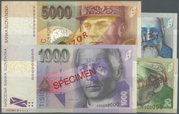 02913 Slovakia / Slovakei: Set Of 4 Specimen Notes Containing 20, 50, 1000 And 5000 Korun 1999 P. 20s, 21s, 32s, 33s, Th - Slovaquie