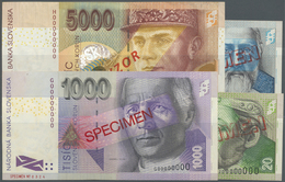 02913 Slovakia / Slovakei: Set Of 4 Specimen Notes Containing 20, 50, 1000 And 5000 Korun 1999 P. 20s, 21s, 32s, 33s, Th - Slovacchia