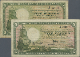 02949 South Africa / Südafrika: Set Of 2 Notes 5 Pounds 1941 And 1946, Both With Normal Traces Of Use But No Holes Or La - Afrique Du Sud