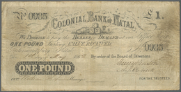 02959 South Africa / Südafrika: Colonial Bank Of Natal 1 Pound May 1st 1862, P.S431, Highly Rare And Seldom Offered Note - Sudafrica