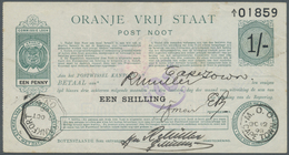 02962 South Africa / Südafrika: Oranje Frij Staat, 1 Shilling 1900 P. S681a, Vertically Folded, Pinholes, Stamp On Back, - Sudafrica