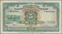 02976 Southwest Africa: 5 Pounds 1954 P. 3c, Seldom Offered Note, Used With Folds And Light Creases, No Holes Or Tears, - Namibie