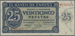 02986 Spain / Spanien: 25 Pesetas 1936 With Cancellation "inutilizado", Regular Serial Number, P. 99s, One Light Vertica - Altri & Non Classificati