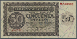 02987 Spain / Spanien: 50 Pesetas 1936 With Cancellation "inutilizado", Regular Serial Number, P. 100s, Folds In Paper, - Autres & Non Classés