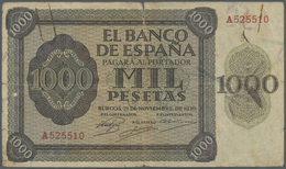 02990 Spain / Spanien: 1000 Pesetas 1936, Burgos, P.103, Seldom Offered Note In Well Worn Condition With A Number Of Lar - Other & Unclassified