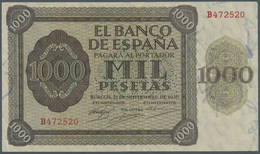 02991 Spain / Spanien: 1000 Pesetas 1936 With Cancellation Perforation P. 103s, Regular Serial Number, Vertical Folds, C - Other & Unclassified