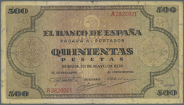 02994 Spain / Spanien: 500 Pesetas 1938 P. 114a, Stronger Used With Strong Center Fold, 2 Other Vertical Folds, Handling - Other & Unclassified