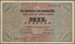 02995 Spain / Spanien: 1000 Pesetas 1938 P. 115a, Used With Horizontal And Vertical Folds, Creases, 2 Border Tears (4mm) - Autres & Non Classés