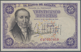 03004 Spain / Spanien: 25 Pesetas 1946 Specimen P. 130s, Cancellation Perforation, With Regular Serial Numbers, Light Tr - Other & Unclassified