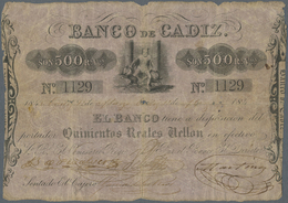 03012 Spain / Spanien: Banco De Cadiz 500 Pesetas 1845 P. S283, Stronger Used With Strong Horizontal And Vertical Folds, - Other & Unclassified