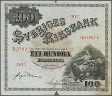 03049 Sweden / Schweden: 100 Kronor 1917 P. 29k, Earlier Date, Used With Center Fold, Cuts At Upper And Lower Border Cen - Sweden