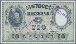 03051 Sweden / Schweden: 10 Kronor 1951 SPECIMEN With Regular Serial Number, Perforation "ANNULLERAD" And Two Times Stam - Sweden