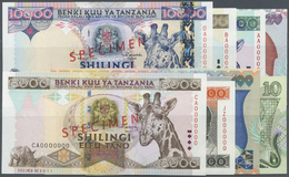 03080 Tanzania / Tansania: Set Of 8 Different SPECIMEN Banknotes Containing 10, 20, 100, 200, 500, 1000, 5000 And 10.000 - Tanzanie