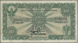 03091 Thailand: 20 Baht 1927 P. 19a, Used With Several Folds And Light Stain On Back Side, 2 Pinholes, A Minor Split At - Tailandia