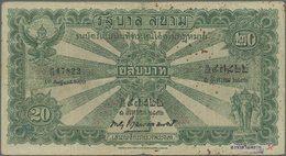 03092 Thailand: 20 Baht 1929 P. 19b In Used Condition, Several Folds And Creases In Paper, Strong Center Fold, Fixed Wit - Tailandia