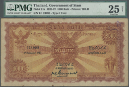 03093 Thailand: 1000 Baht 1927 P. 21a, Condition: PMG Graded 25 VF NET. - Tailandia