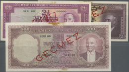 03126 Turkey / Türkei: Set Of 3 Specimen Notes Containing 2x 2 1/2 Lira L.1930P. 152as, 140 As, (both AUNC) And 500 Lira - Turquie