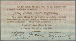 03384 Ukraina / Ukraine: Gmina  Miasta  Lwowa, 1 Korona 1914 K.14.2.NL Used With Vertical And Horizontal Folds, But No H - Ukraine