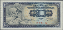 03516 Yugoslavia / Jugoslavien: 5000 Dinara 1955 W/o Plate Number, P.72a In Excellent Condition With A Few Tiny Paper Ir - Jugoslavia