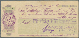 04120 Deutschland - Notgeld - Bayern: Füssen, Volksbank, 50 Mio. Mark, 24.9.1923; 100 Mio. Mark, 6.10.1923; 1 Mrd. Mark, - [11] Emissions Locales