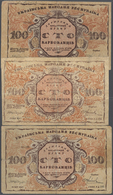 03143 Ukraina / Ukraine: Set With 3 Banknotes 100 Karbovantsiv 1917, P.1b (back Inverted), All With Handling Marks Like - Ukraine