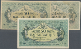 03147 Ukraina / Ukraine: Set Of 3 Notes 50 Karbovantsiv ND(1918) And ND(1920), Containing P. 4a With AO Prefix In XF- Co - Ucraina