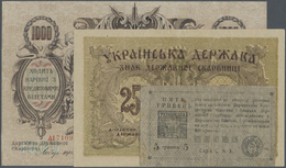 03163 Ukraina / Ukraine: Set Of 3 Banknotes Containing 250 Karbovantsiv 1918 P. 39a (VF+), 1000 Karbovantsiv ND(1920) P. - Ucraina