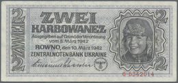 03168 Ukraina / Ukraine: 2 Karbowanez 1942 P. 50, Ro 592, Rare Issue But Washed And Pressed, Center Fold, No Holes Or Te - Ucraina