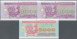 03173 Ukraina / Ukraine: Set With 3 Replacenment Notes 2 X 1000 And 5000 Karbovantsiv With Serial Denominator "99", P.91 - Ucraina