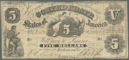 03404 United States Of America - Confederate States: 5 Dollars 1861, P.8 In Heavily Used Condition With Restored Back Si - Confederate Currency (1861-1864)