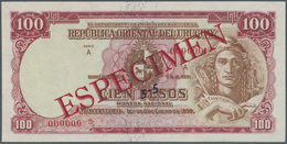 03472 Uruguay: 100 Pesos 1939 Specimen P. 39s, Zero Serial Numbers, Red Specimen Overprint, Light Handling In Paper, Lig - Uruguay