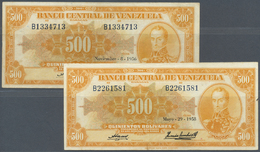 03487 Venezuela: Set Of 2 Notes 500 Bolivares 1958 & 1956 P. 37b, The 1958 Dated Note With Crisp Paper And Folds, Minor - Venezuela