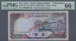 03499 Vietnam: Set Of 2 Speicmen Notes Containing 5000 And 10.000 Dong ND(1975) P. 35s, 36s, Both PMG Graded 66 Gem UNC - Vietnam