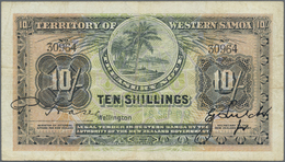 03503 Western Samoa / West-Samoa: 10 Shillings ND P. 7b, Used With Folds And Light Stain In Paper, Pressed But Still Str - Samoa