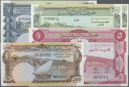 03508 Yemen / Jemen: Set Of 5 Notes Containing 250 Fils ND (XF), 2x 500 Fils ND (aUNC, XF), 5 Dinars ND (XF) And 1 Dinar - Yemen
