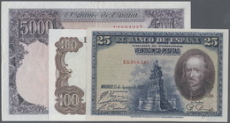 03569 Spain / Spanien: Set Of 3 Notes Containing 25 Pesetas 1928 (UNC), 500 Pesetas 1976 (F-) And 100 Pesetas 1970 (UNC) - Other & Unclassified