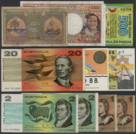 03604 Australia / Australien: Small Lot With 10 Banknotes And Advertising Notes From Australia Including 2 X 1, 2 X 2 An - Other & Unclassified