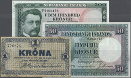 03673 Iceland / Island: Set With 14 Banknotes From The 1920's Up To The 1960' With 1 Krona ND(1921) P.18 (F-), 50 Kronur - Iceland