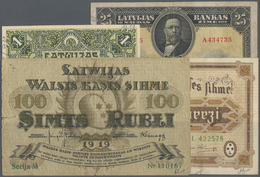 03688 Latvia / Lettland: Set With 18 Banknotes 1919/20's Comprising For Example 1, 25 And 100 Rubli And 4 X 10 Latu Of T - Lettonie