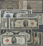 03788 Alle Welt: Set Of 16 USA Banknotes Containing 2x 1 Dollar 1899 P. 338 (VG & F), 5 Dollars 1928F Red Seal (UNC), 1 - Altri & Non Classificati