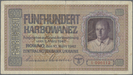 03796 Alle Welt: Small Lot With 6 Banknotes Ukraine Including 500 Karbowanez 1942 P.57 (F), Austria, German States And A - Other & Unclassified