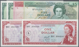 03799 Alle Welt: Nice Carribean Collection With 6 Banknotes In UNC Condition Comprising ECS 1 And 2 X 5 Dollars ND(1965) - Other & Unclassified