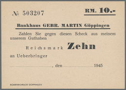 04013 Deutschland - Alliierte Miltärbehörde + Ausgaben 1945-1948: Göppingen, Bankhaus Gebr. Martin, 4 Eigenschecks über - Altri & Non Classificati