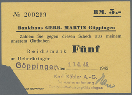 04014 Deutschland - Alliierte Miltärbehörde + Ausgaben 1945-1948: Göppingen, Bankhaus Gebr. Martin, Inhaberscheck über 5 - Autres & Non Classés