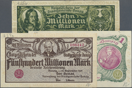 04076 Deutschland - Nebengebiete Deutsches Reich: Set Mit 3 Noten Danzig Zu 1, 10 Und 500 Millionen Mark 1923, Ro.802a, - Autres & Non Classés